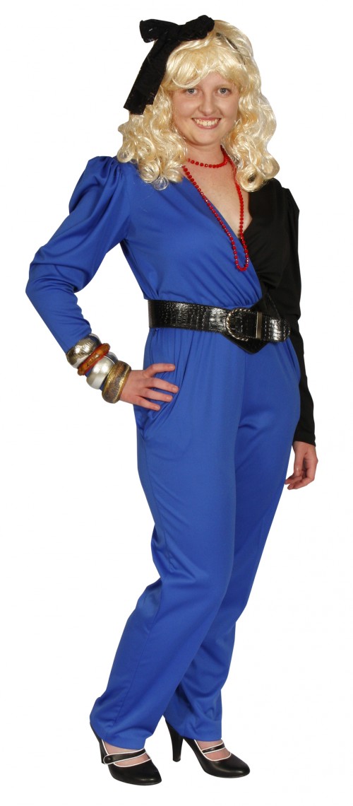 80s Blue and Black Jumpsuit Petticoat Lane